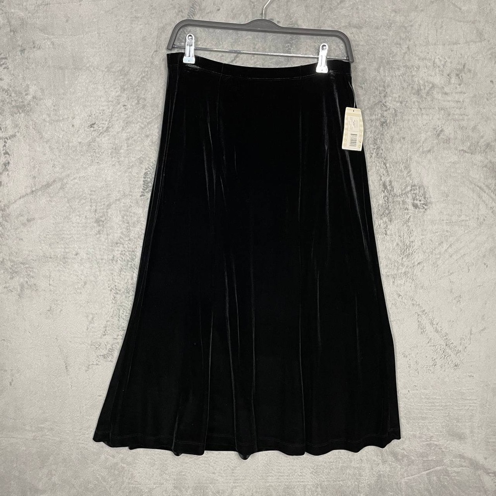 Whimsigoth NWT Black Velvet Maxi Skirt Medium Witchy A-Line Soft Stretch Gothic